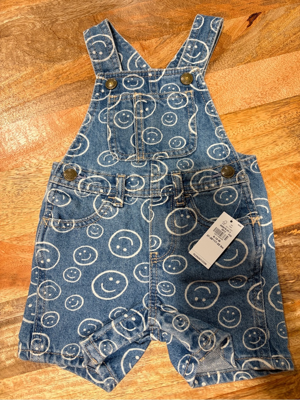 Blue Smiley Denim Short Overalls